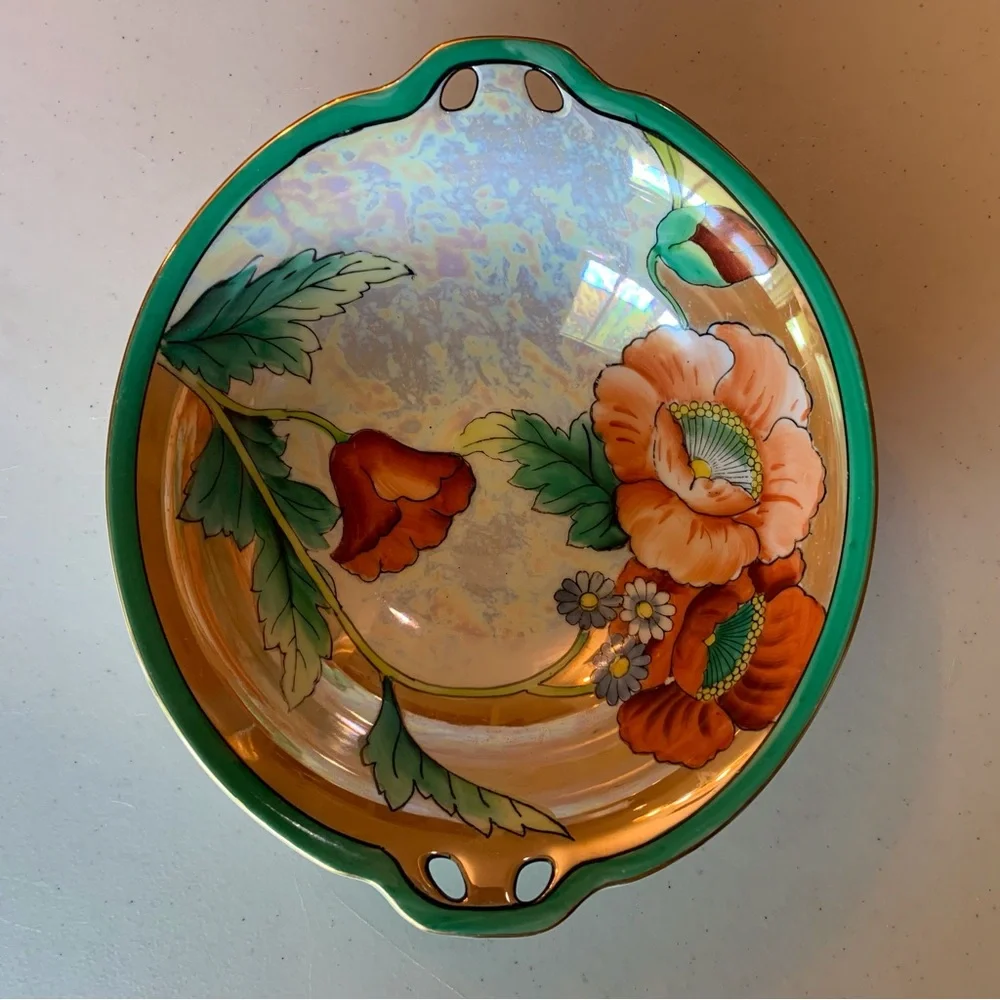 Antique/Vintage 1920’s Hand Painted Noritake Japan Lusterware Poppies Rice Bowl - Picture 3 of 7